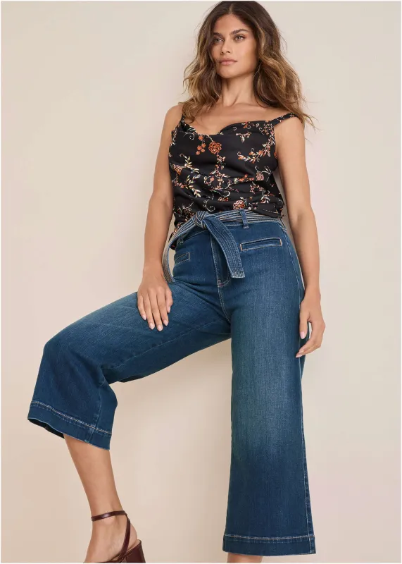 Belted Wide Leg Crop Jean - Dark Wash sold by VENUS