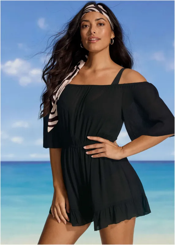 Flirty Cover-Up Romper - Jet Black sold by VENUS