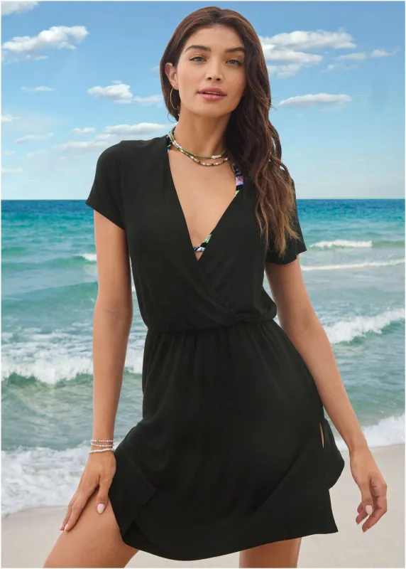 Short Sleeve Cover-Up Dress - Jet Black sold by VENUS