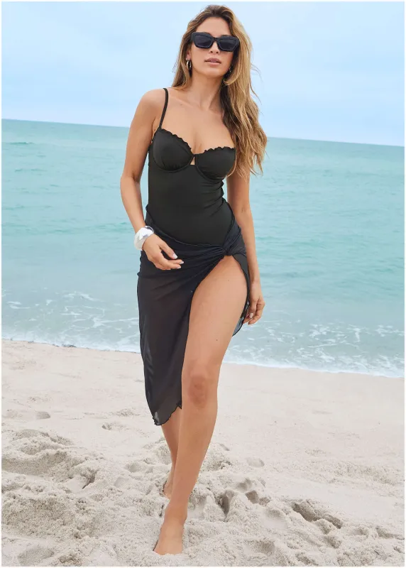 Twist Front Mesh Cover-Up - Jet Black sold by VENUS