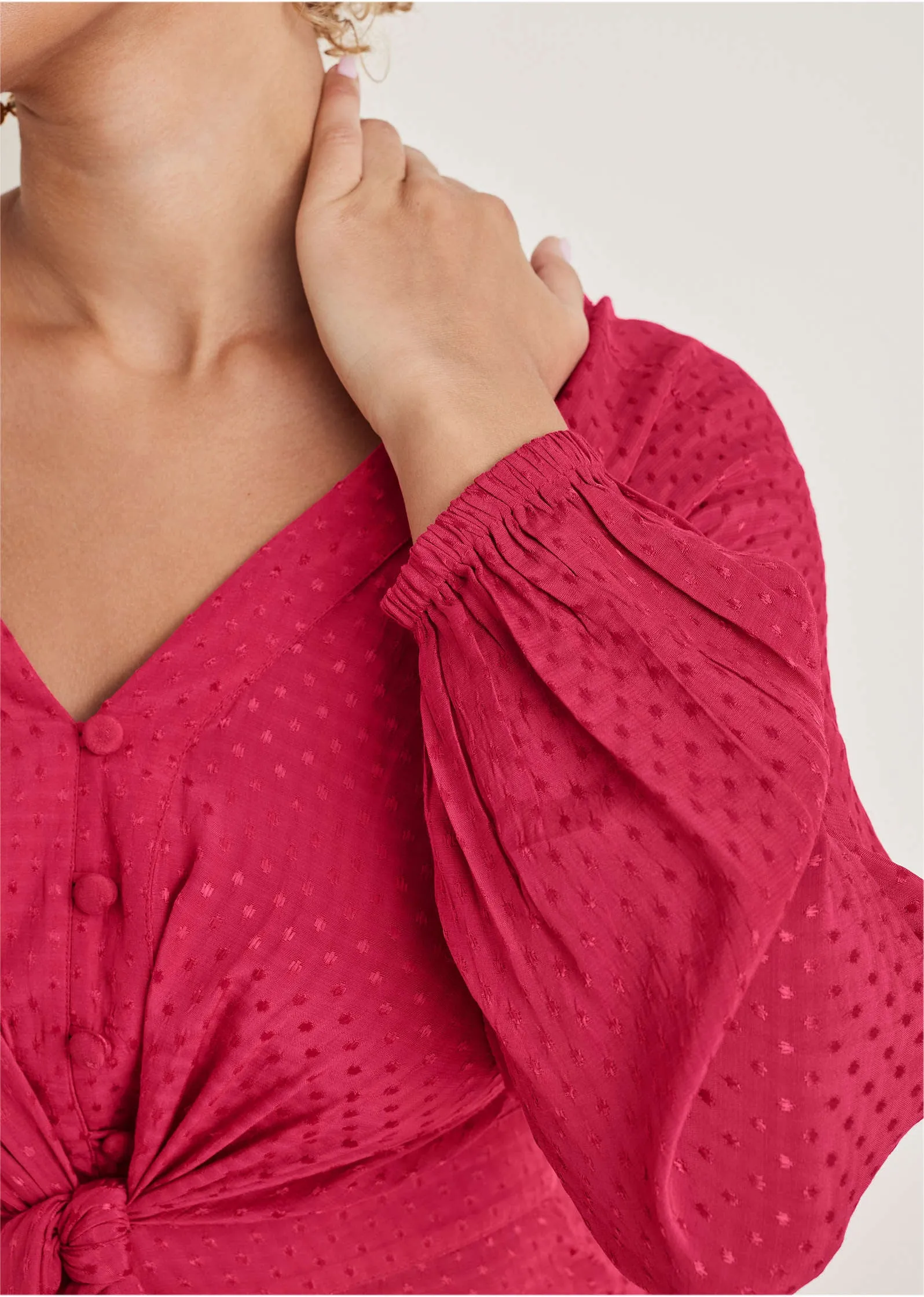 Swiss Dot Tie-Front Romper - Persian Red sold by VENUS product image thumbnail 3