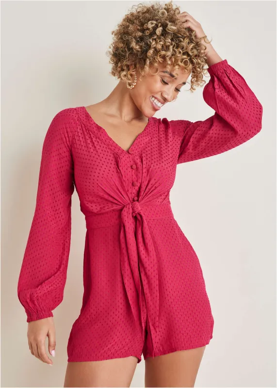 Swiss Dot Tie-Front Romper - Persian Red sold by VENUS