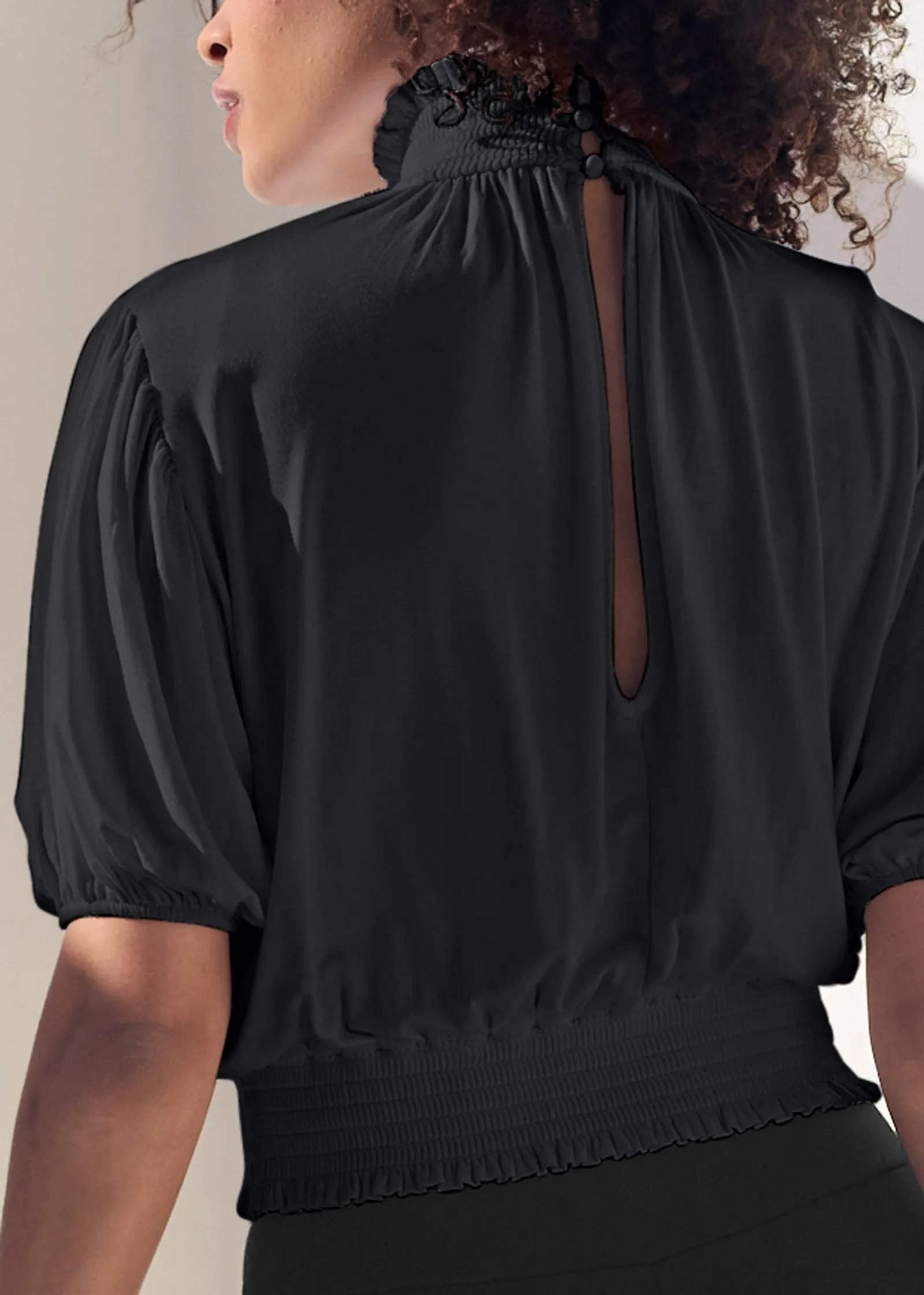 Smocked Mock-Neck Crop Top - Jet Black sold by VENUS product image thumbnail 5