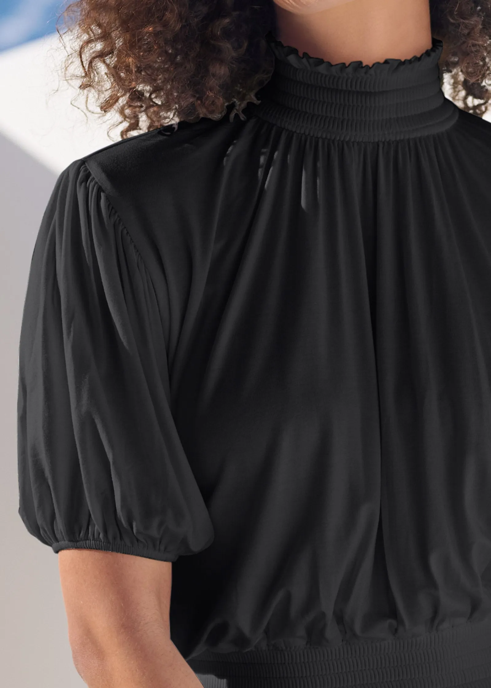 Smocked Mock-Neck Crop Top - Jet Black sold by VENUS product image thumbnail 4