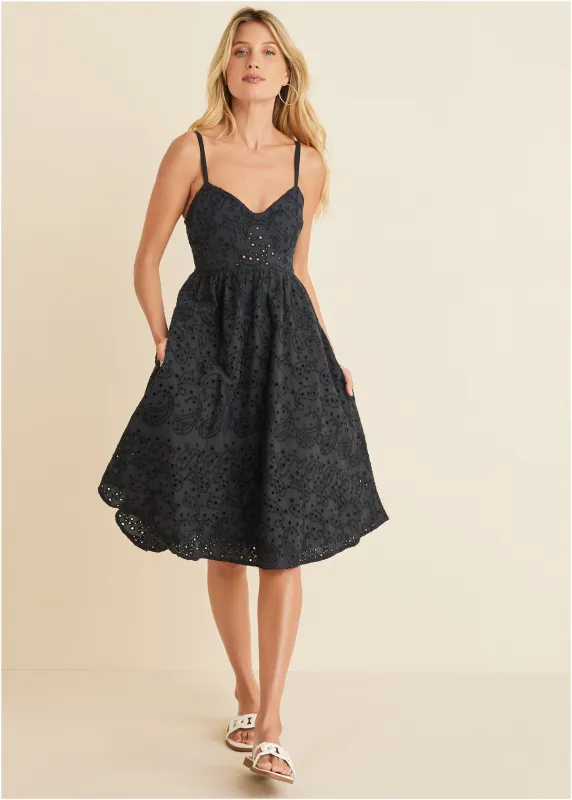Paisley Eyelet Dress - Jet Black sold by VENUS