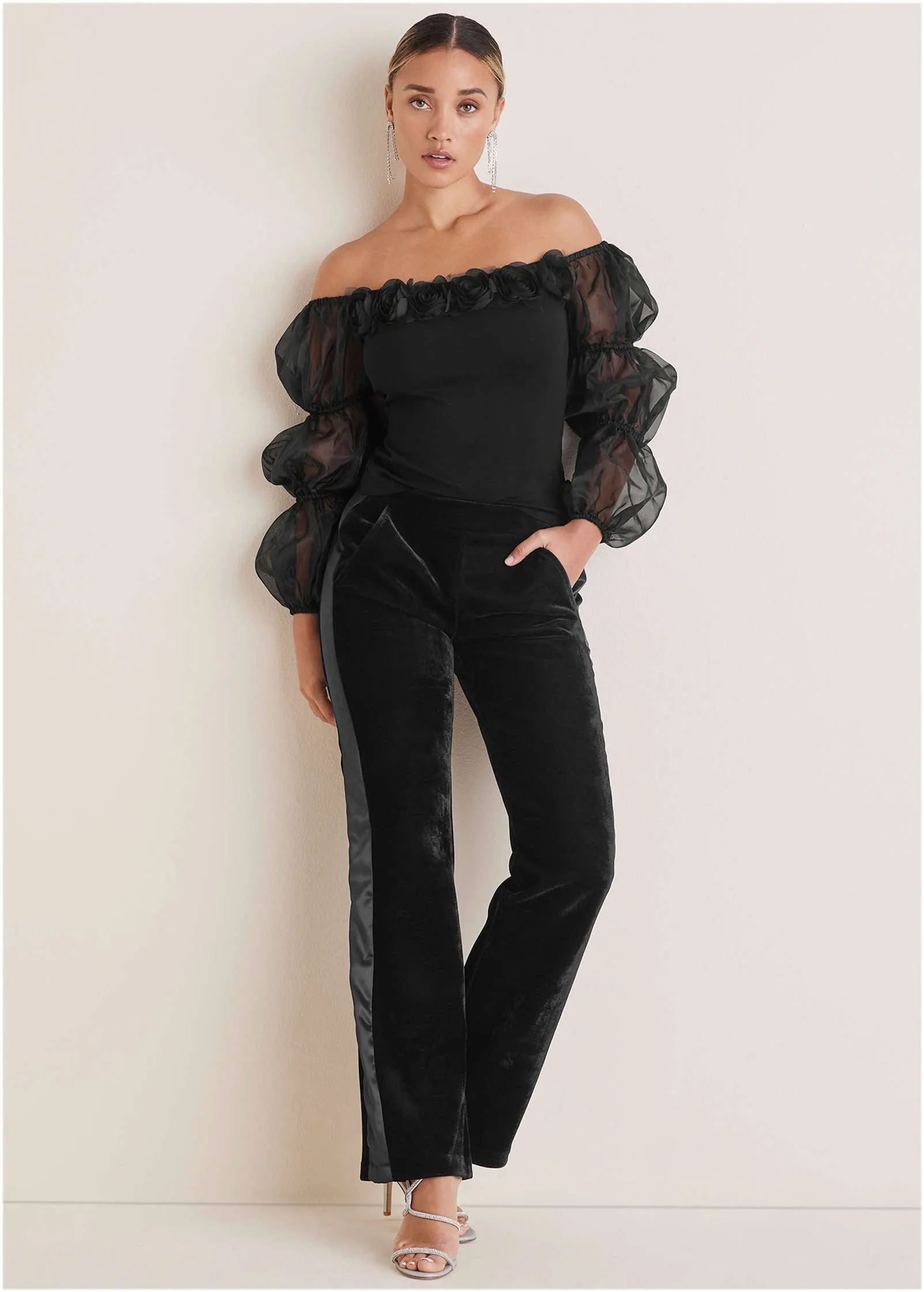 Rosette Puff-Sleeve Top - Jet Black sold by VENUS product image thumbnail 2