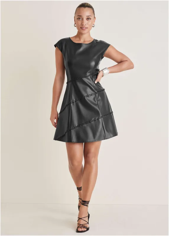 Faux Leather Mini Dress - Jet Black sold by VENUS