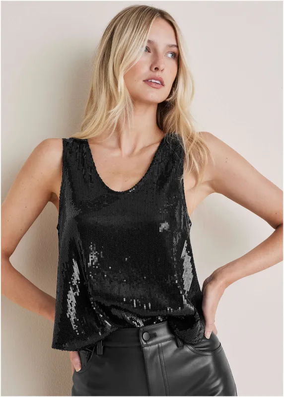 Glitter Sequin Tank - Jet Black sold by VENUS
