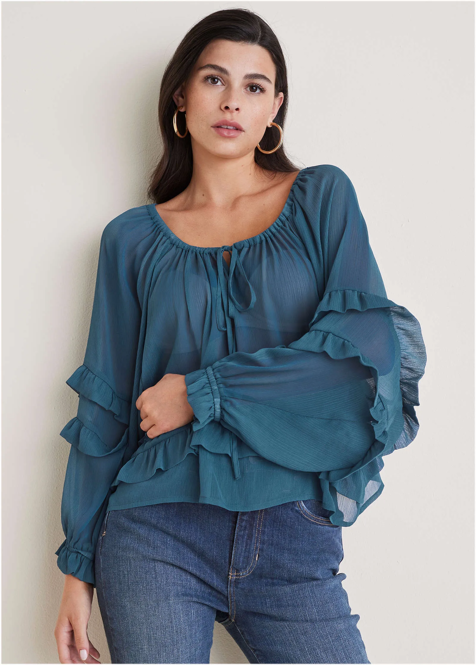 Chiffon Ruffled Blouse - Ensign Blue sold by VENUS