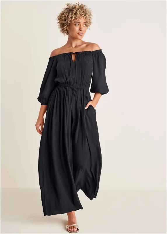 Off-The-Shoulder Jumpsuit - Jet Black sold by VENUS