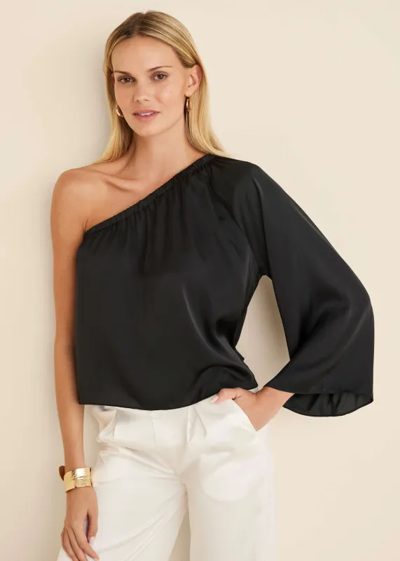 One Shoulder Top - Jet Black made by VENUS