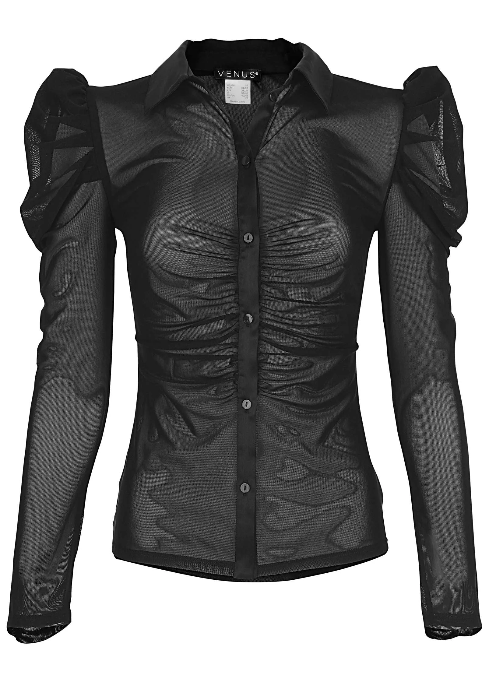 Mesh Button Front Top - Jet Black sold by VENUS product image thumbnail 5
