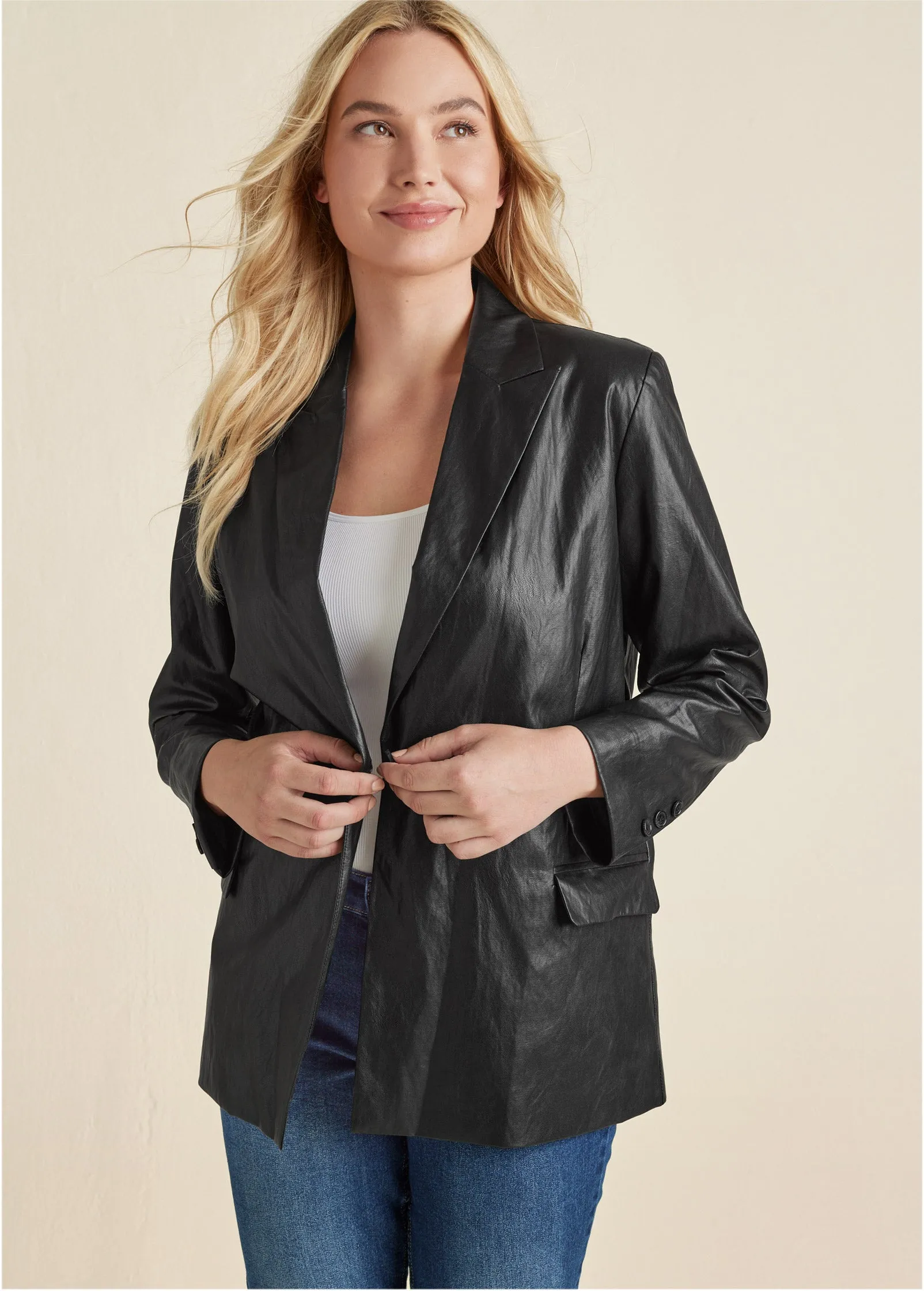 Faux-Leather Blazer - Jet Black sold by VENUS product image thumbnail 5