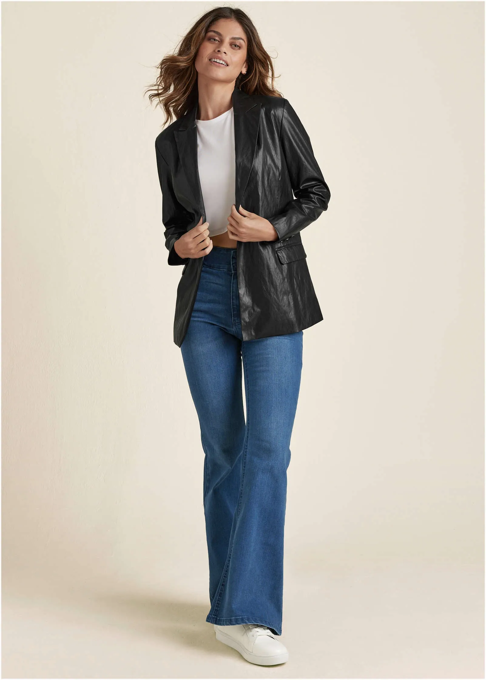 Faux-Leather Blazer - Jet Black sold by VENUS product image thumbnail 2
