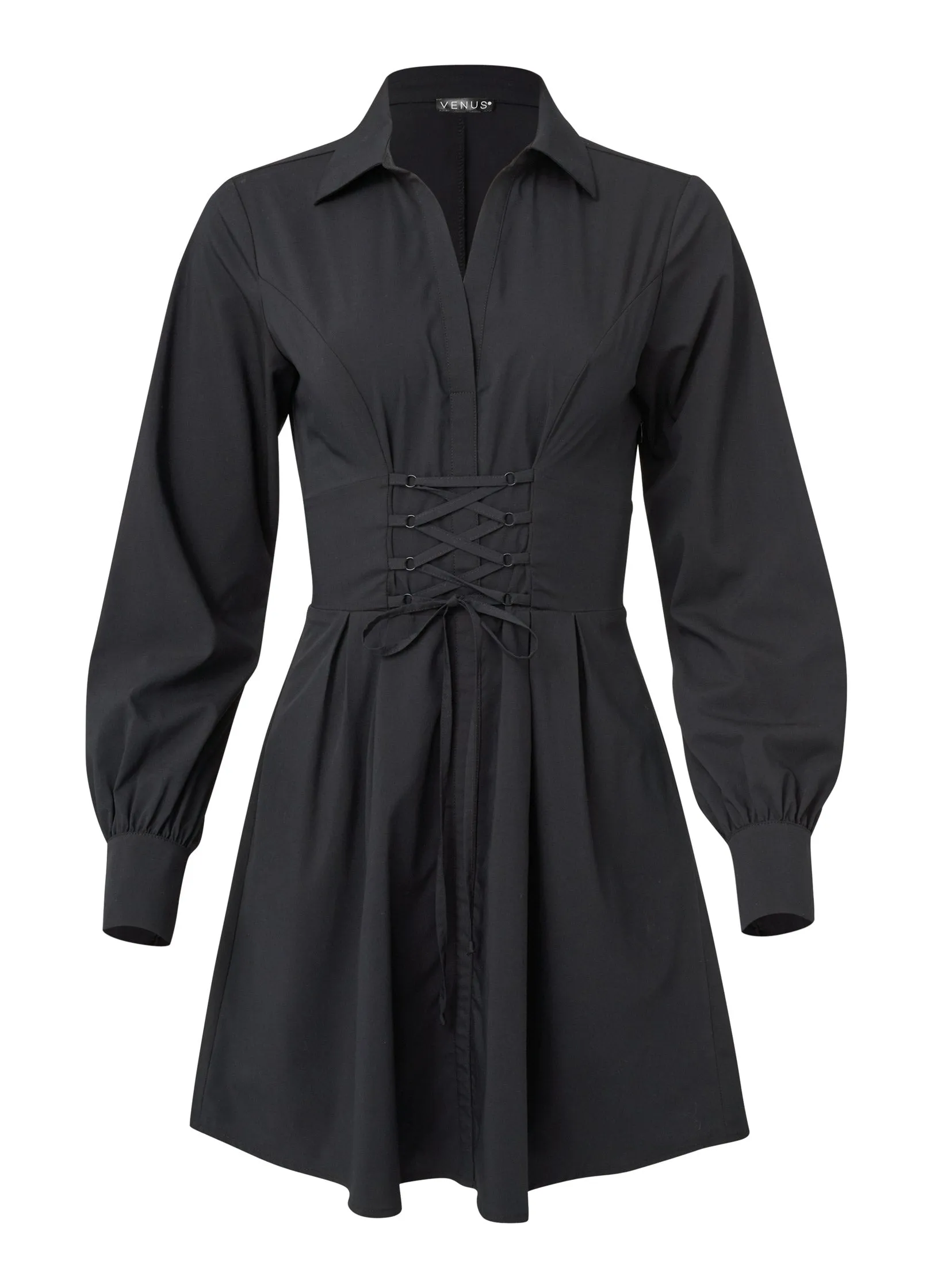 Corset Waist Shirt Dress - Jet Black sold by VENUS product image thumbnail 4