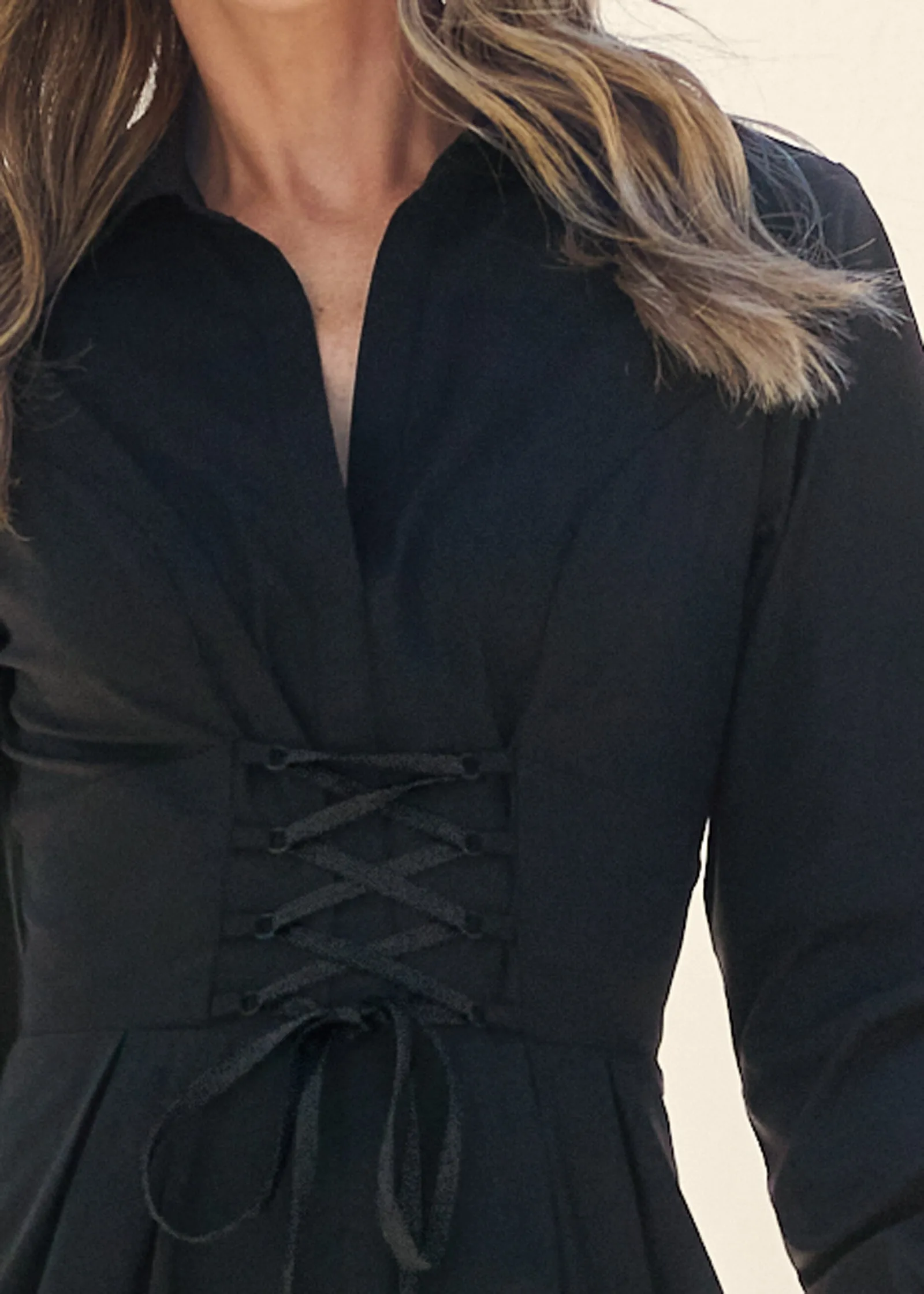 Corset Waist Shirt Dress - Jet Black sold by VENUS product image thumbnail 3