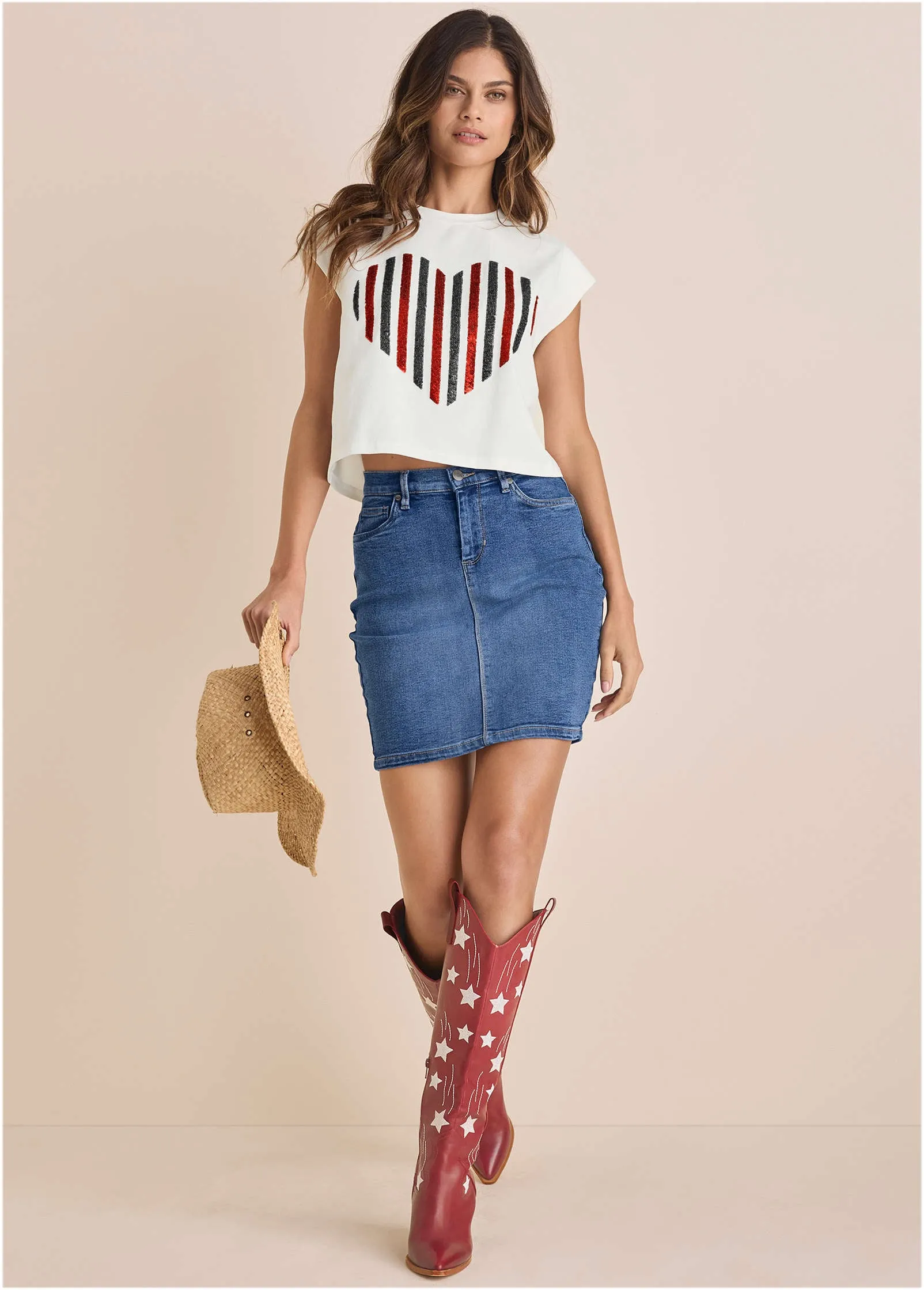 Sequin Heart Tee - Cloud Dancer sold by VENUS product image thumbnail 3