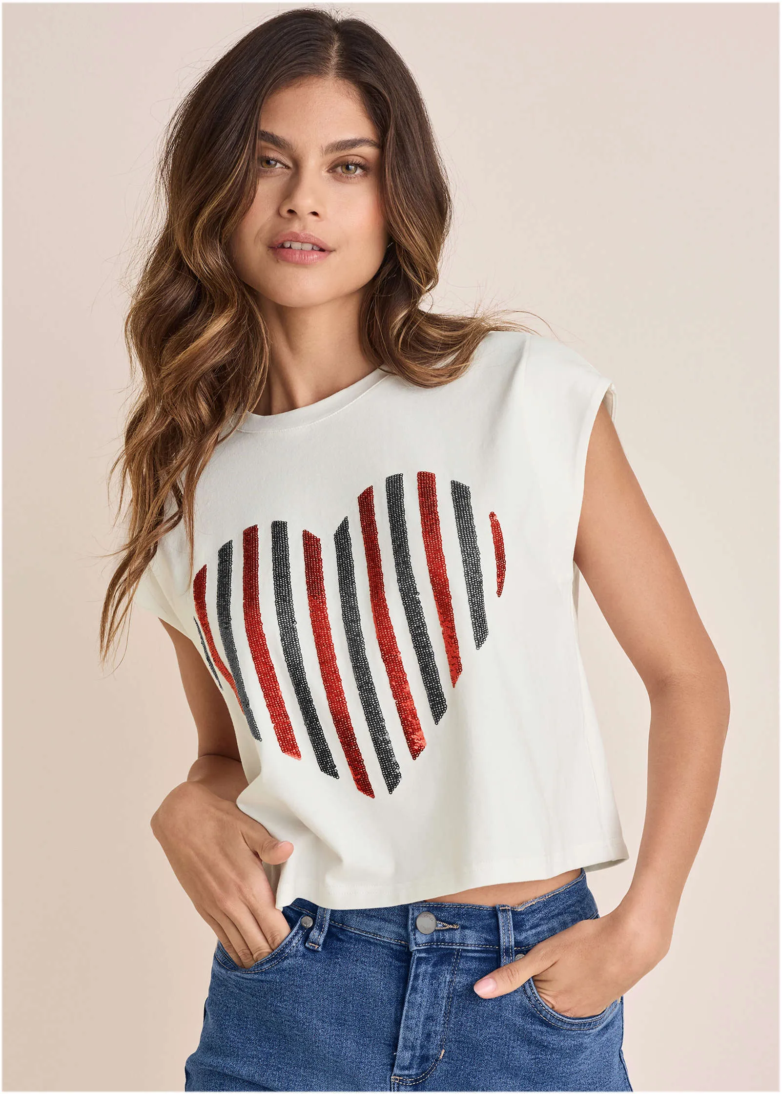Sequin Heart Tee - Cloud Dancer sold by VENUS product image thumbnail 2