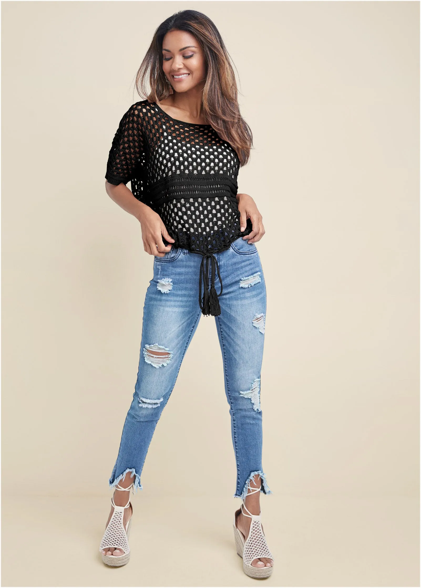 Cotton Open Knit Sweater - Jet Black sold by VENUS product image thumbnail 2