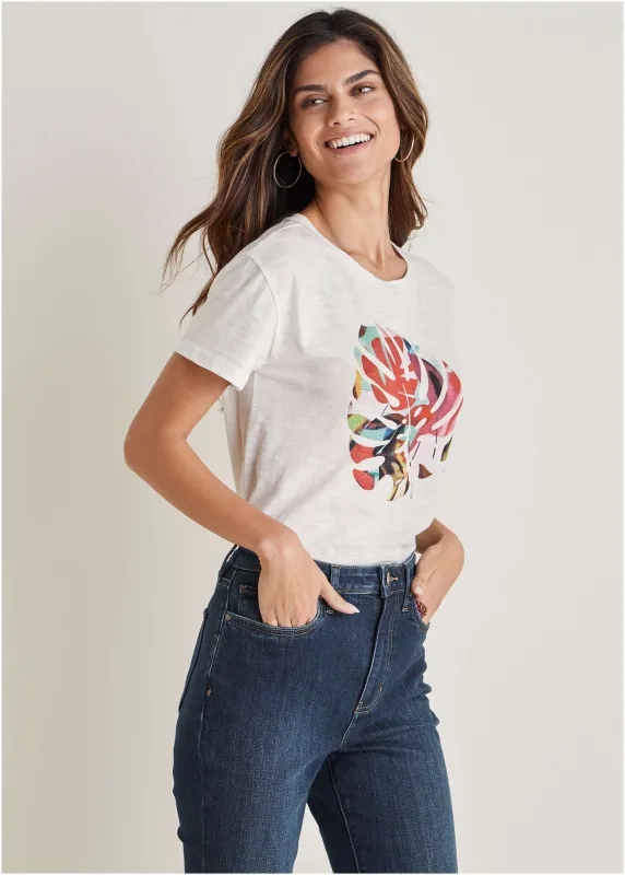 Palm Leaf Graphic Tee - Cloud Dancer sold by VENUS
