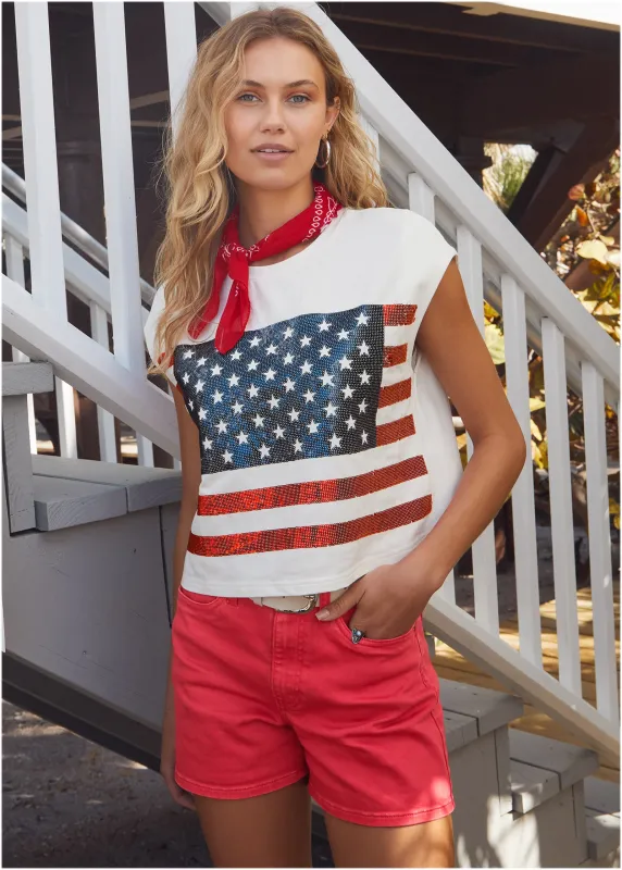 Stars And Stripes Sequin Top - Cloud Dancer sold by VENUS