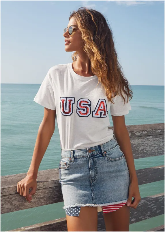 Collegiate Usa Graphic Tee - Cloud Dancer sold by VENUS