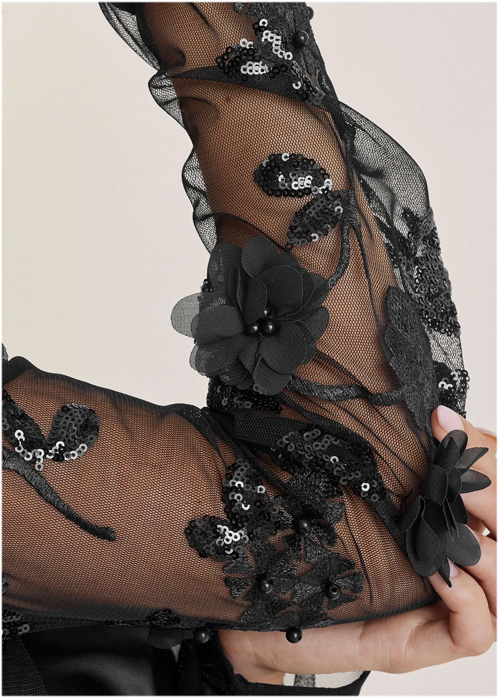 Beaded Lace Long Jacket - Jet Black sold by VENUS product image thumbnail 4