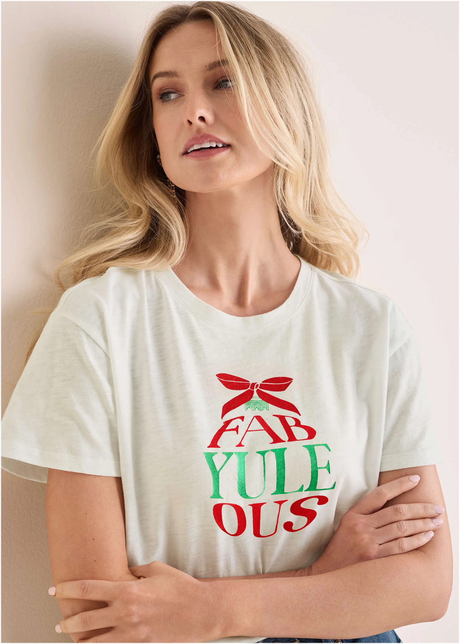 Fab-Yule-Ous Graphic Tee - Cloud Dancer sold by VENUS product image thumbnail 4