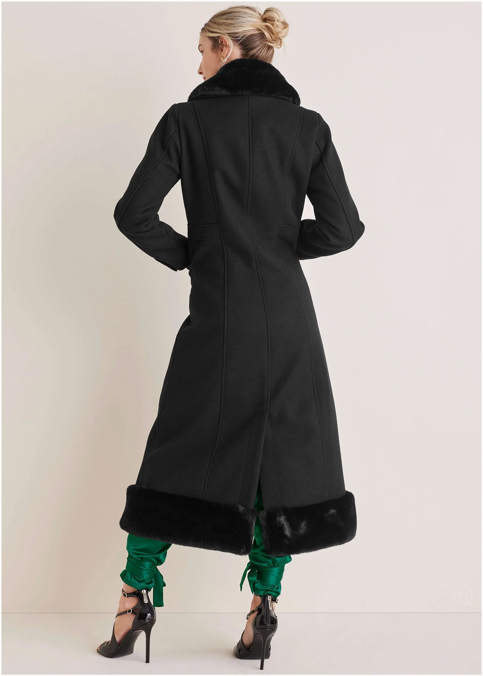 Faux-Fur Trim Long Coat - Jet Black sold by VENUS product image thumbnail 3