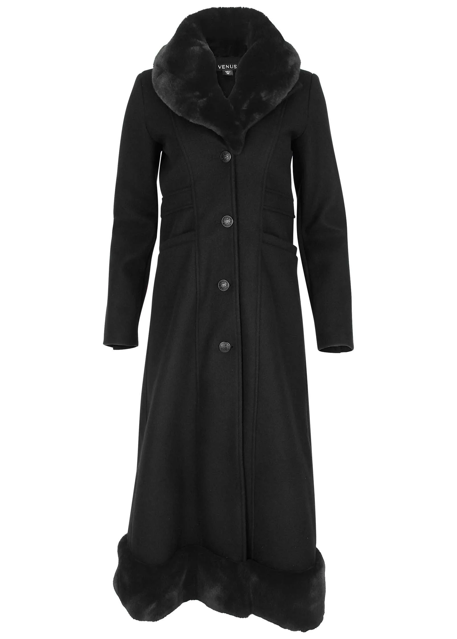 Faux-Fur Trim Long Coat - Jet Black sold by VENUS product image thumbnail 4