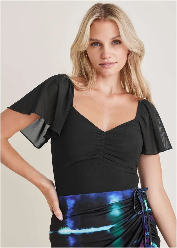 Mesh Sweetheart Top - Jet Black made by VENUS