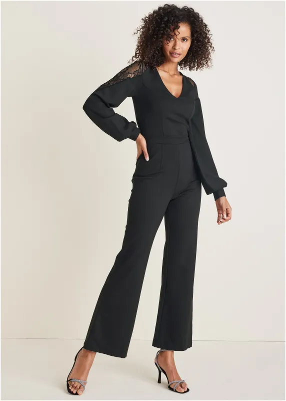 Ponte Lace Detail Jumpsuit - Jet Black made by VENUS