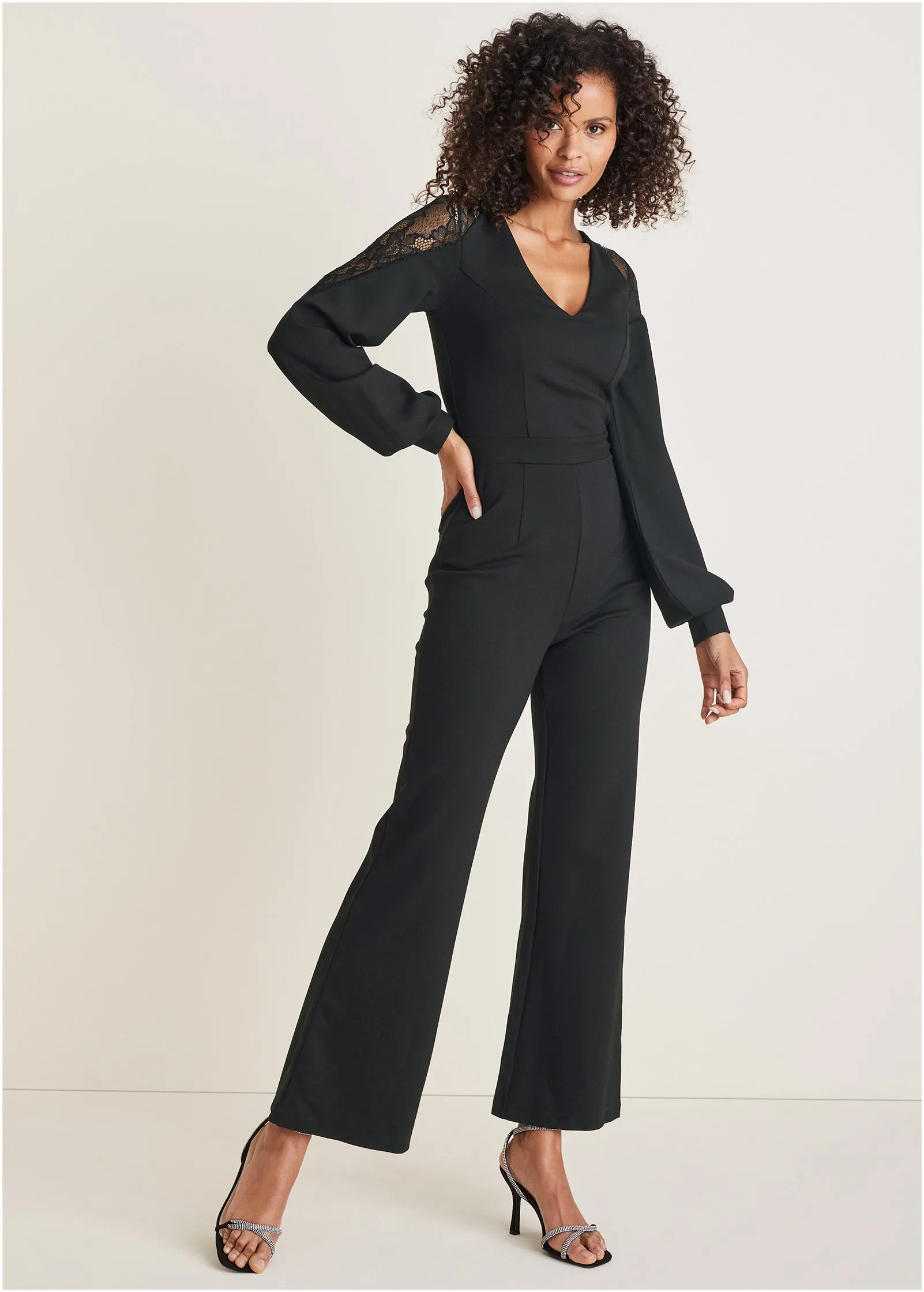 Ponte Lace Detail Jumpsuit - Jet Black sold by VENUS