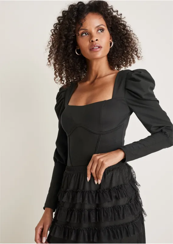 Puff Sleeve Bodysuit - Jet Black sold by VENUS