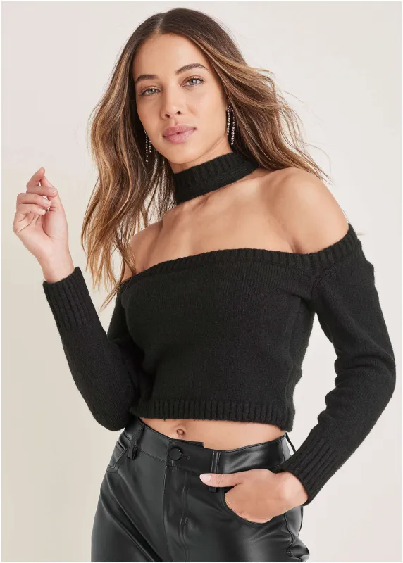 Wrap Halter Neck Sweater - Jet Black sold by VENUS