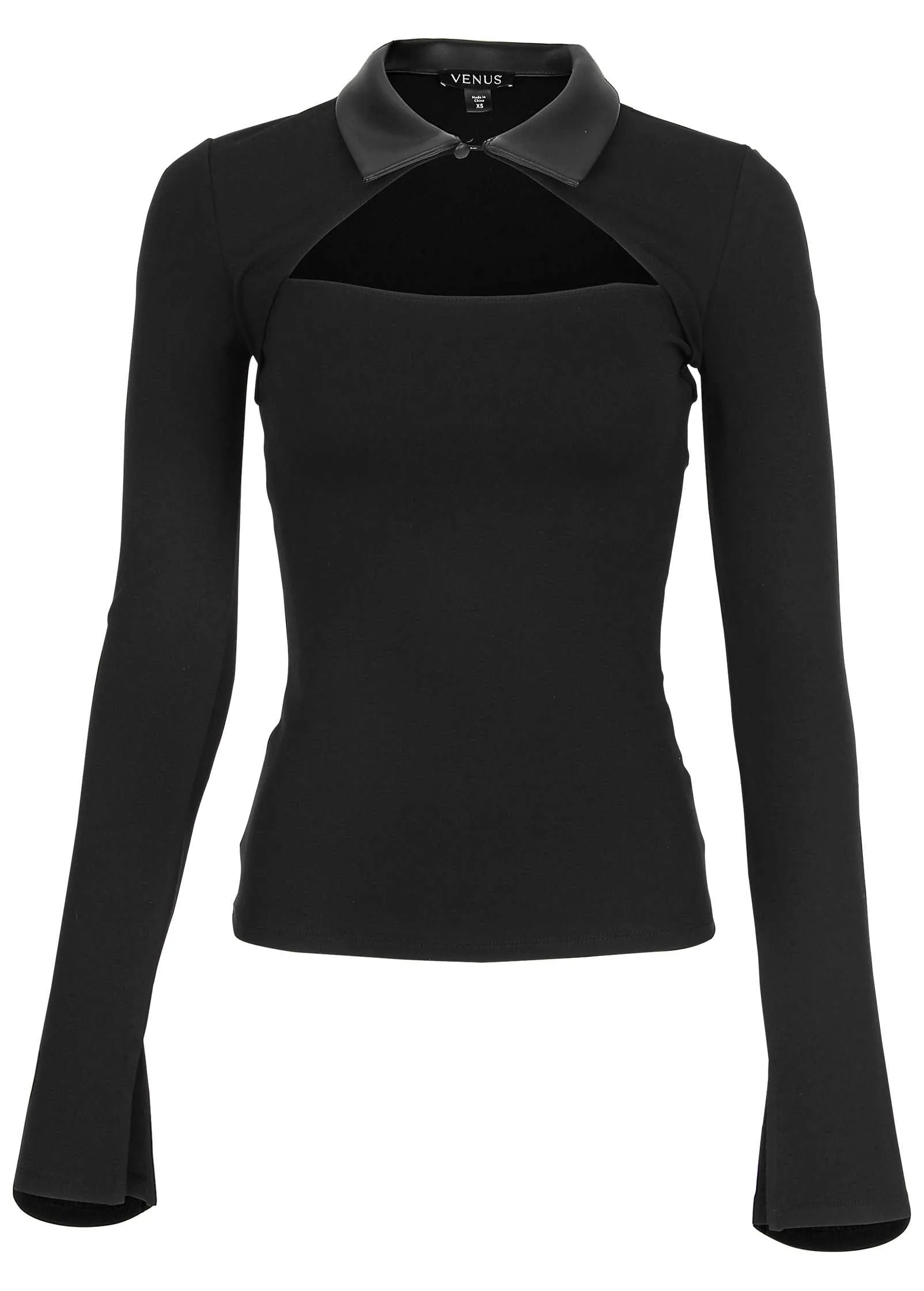 Collared Faux Leather Top - Jet Black sold by VENUS product image thumbnail 3