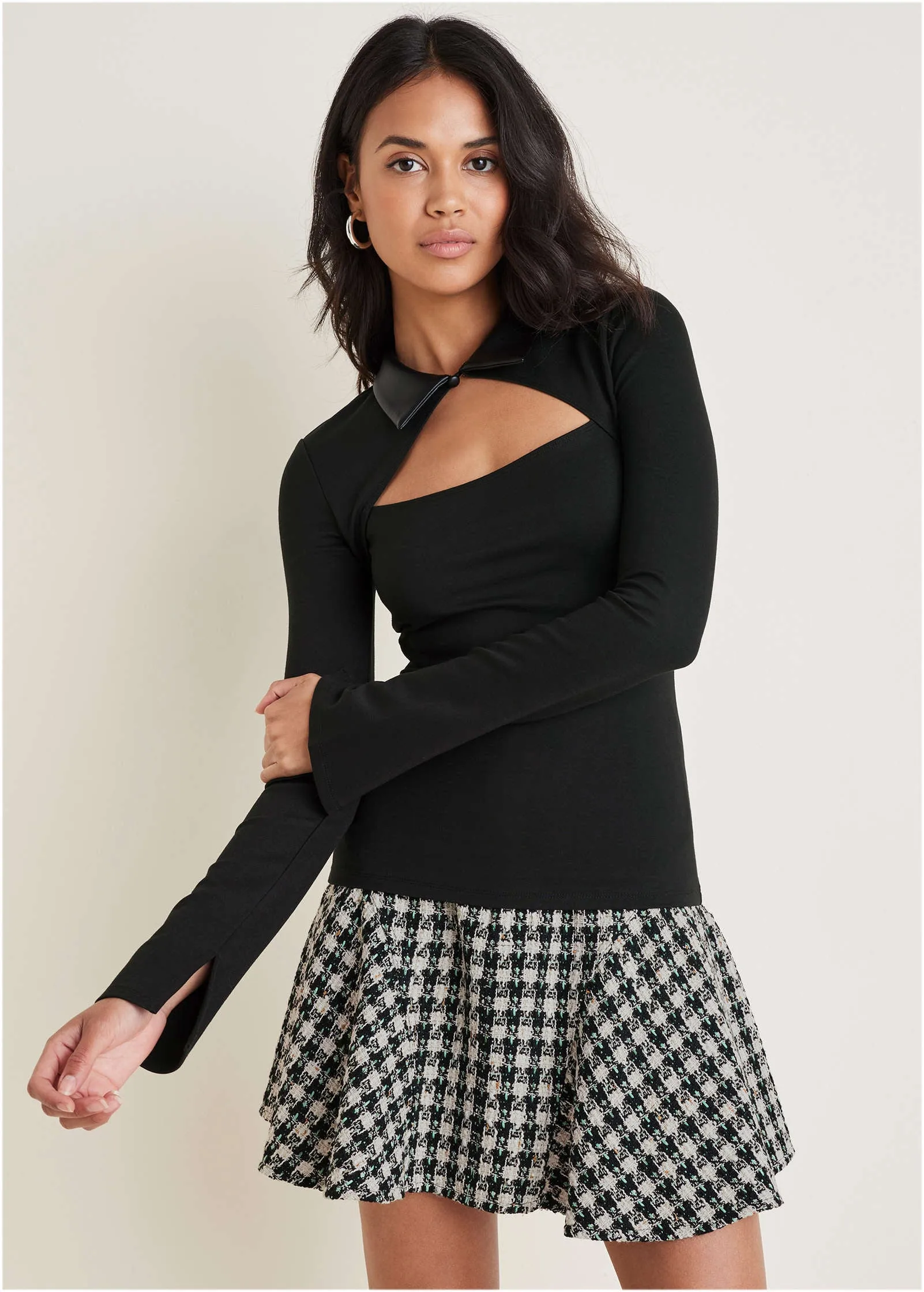 Collared Faux Leather Top - Jet Black sold by VENUS