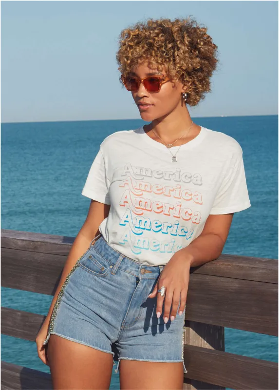 America Graphic Tee - Cloud Dancer sold by VENUS