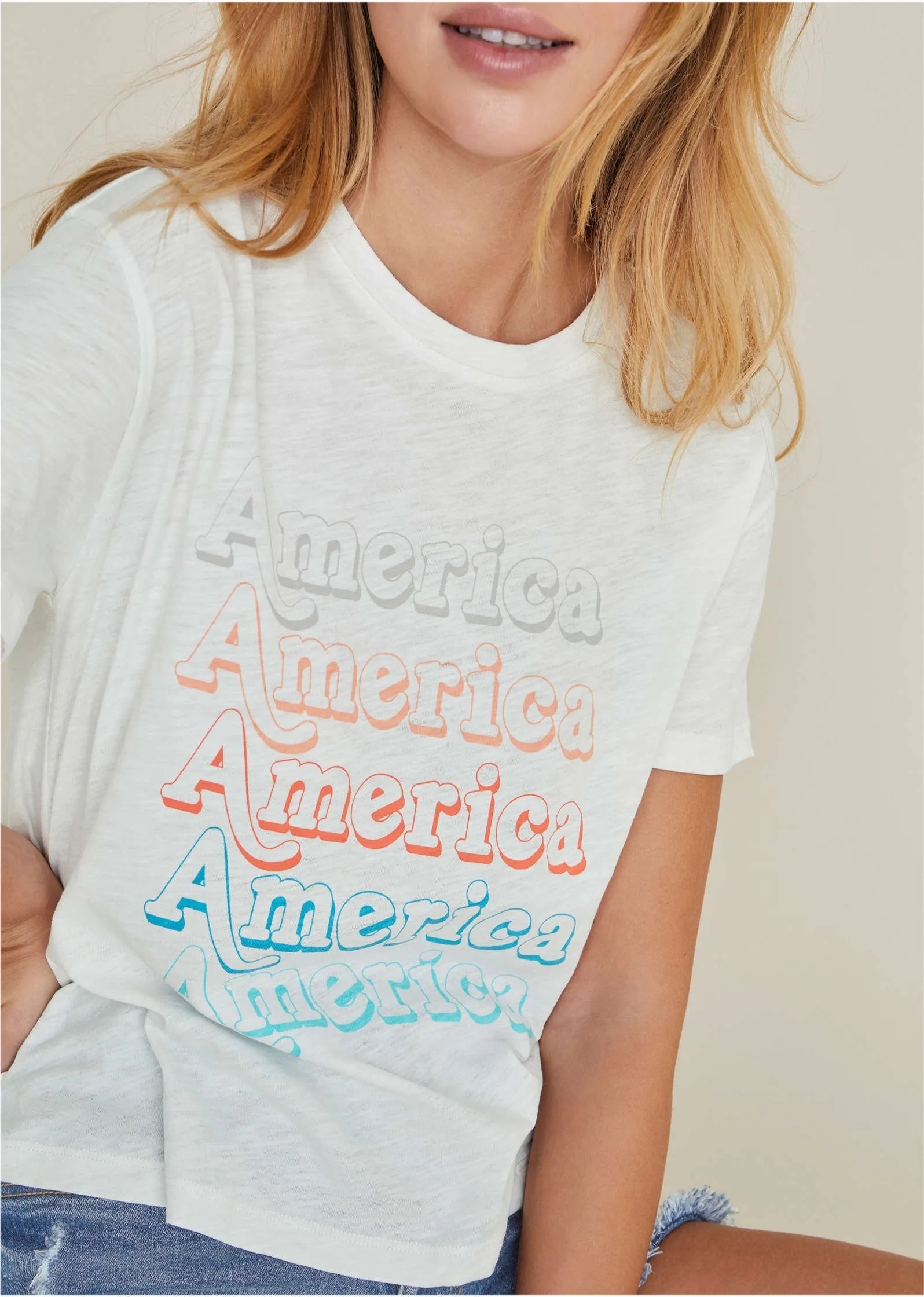 America Graphic Tee - Cloud Dancer sold by VENUS product image thumbnail 5