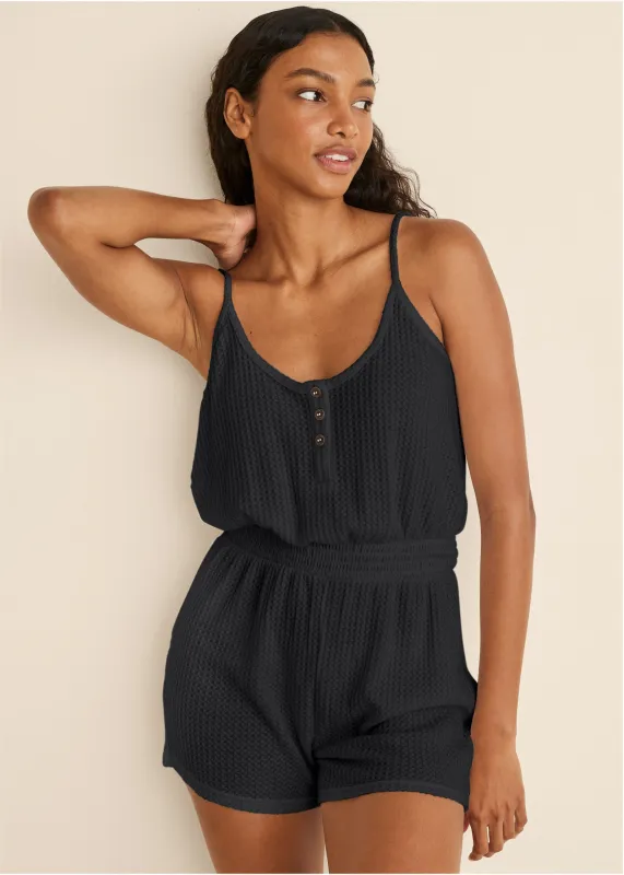 Cozy Waffle Romper - Jet Black sold by VENUS
