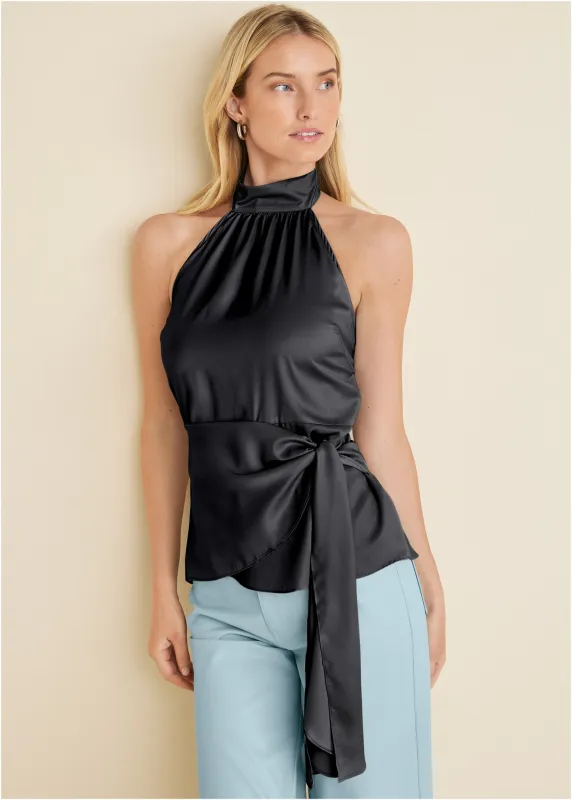 Halter Neck Wrap Blouse - Jet Black sold by VENUS