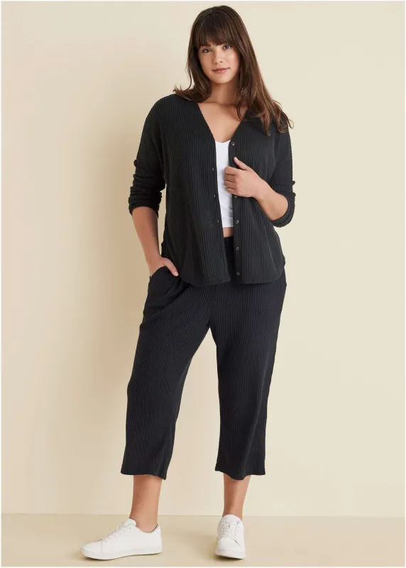 Cozy Waffle Crop Pant - Jet Black sold by VENUS