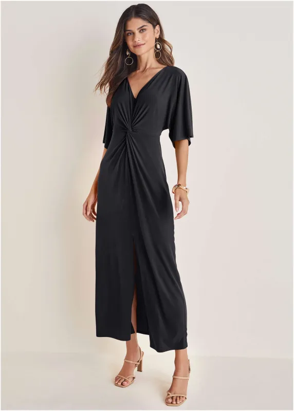 Twist Front Maxi Dress - Jet Black sold by VENUS