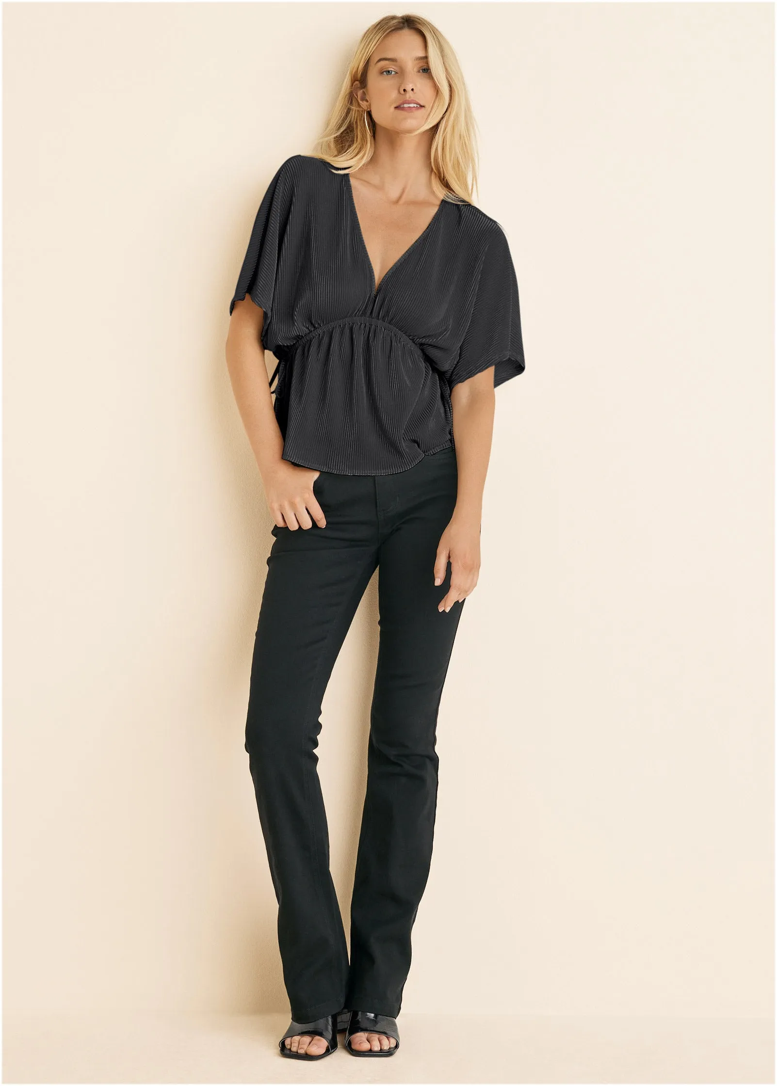 Plisse Short Sleeve Blouse - Jet Black sold by VENUS product image thumbnail 3