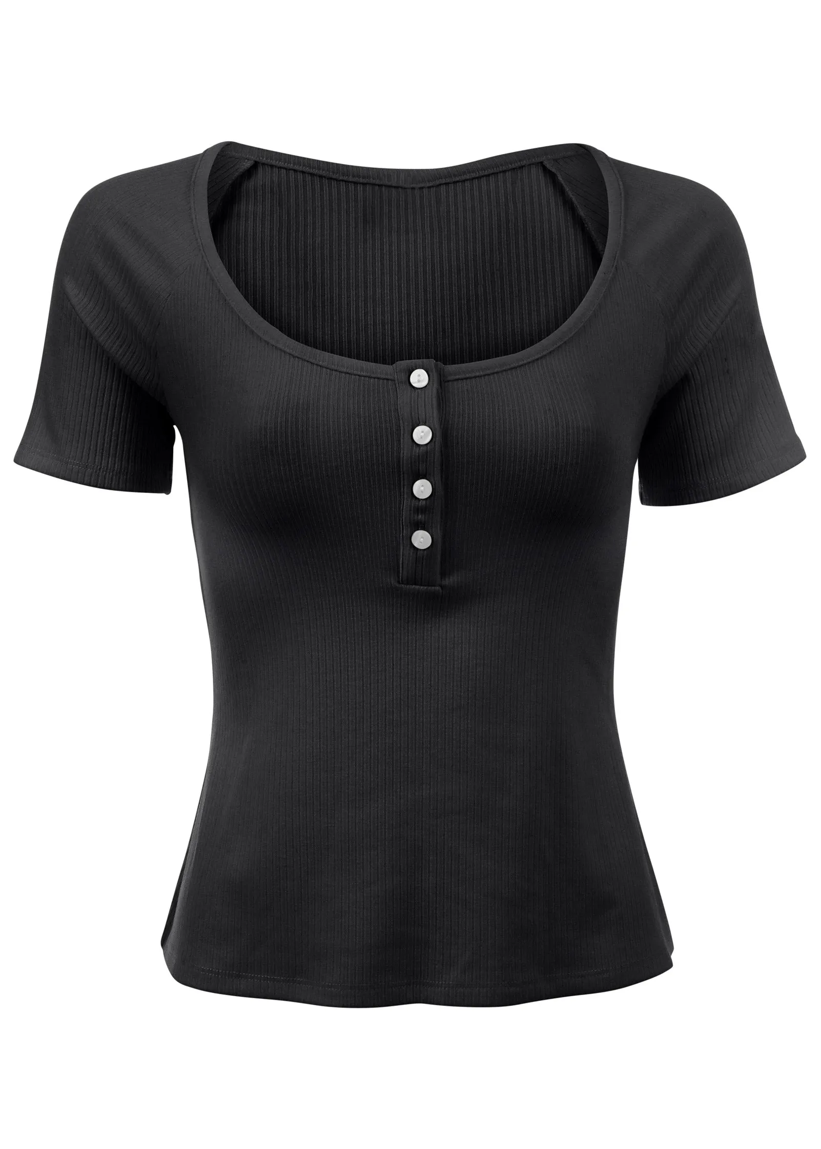 Henley Short Sleeve Top - Jet Black sold by VENUS product image thumbnail 4