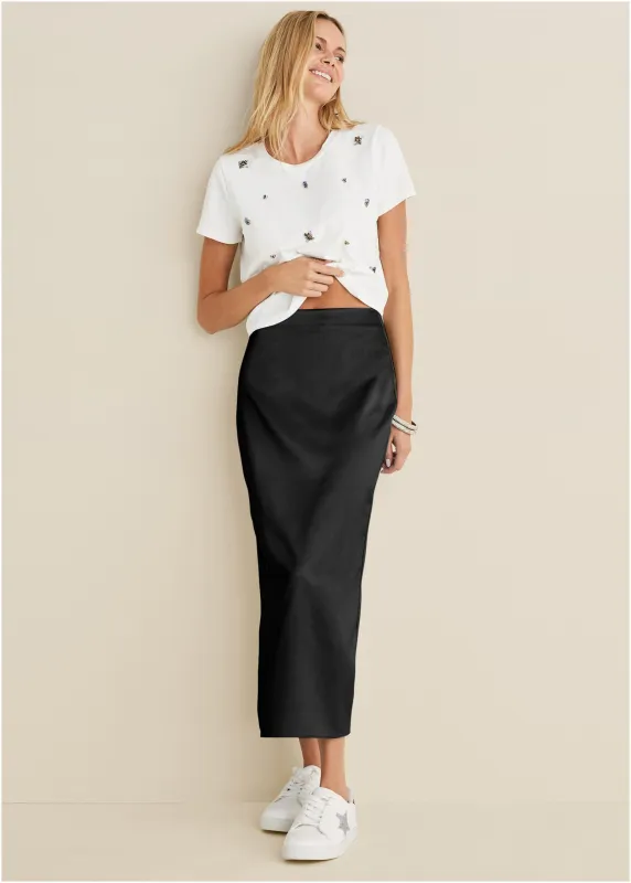 Midi Slip Skirt - Jet Black sold by VENUS