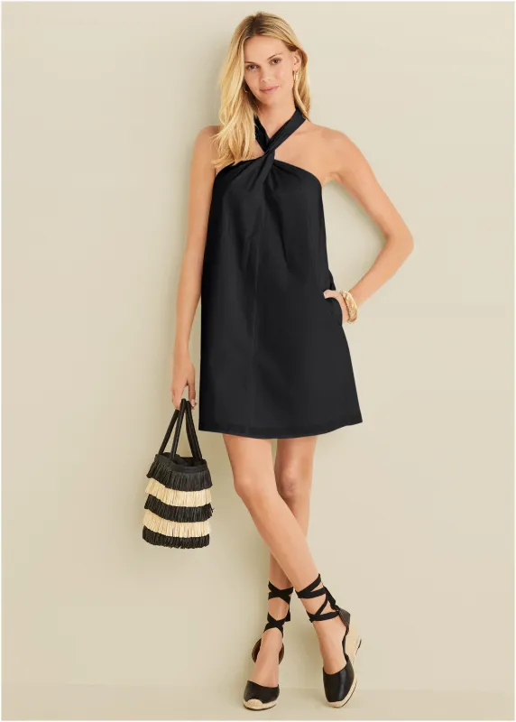 Twist Halter Dress - Jet Black sold by VENUS