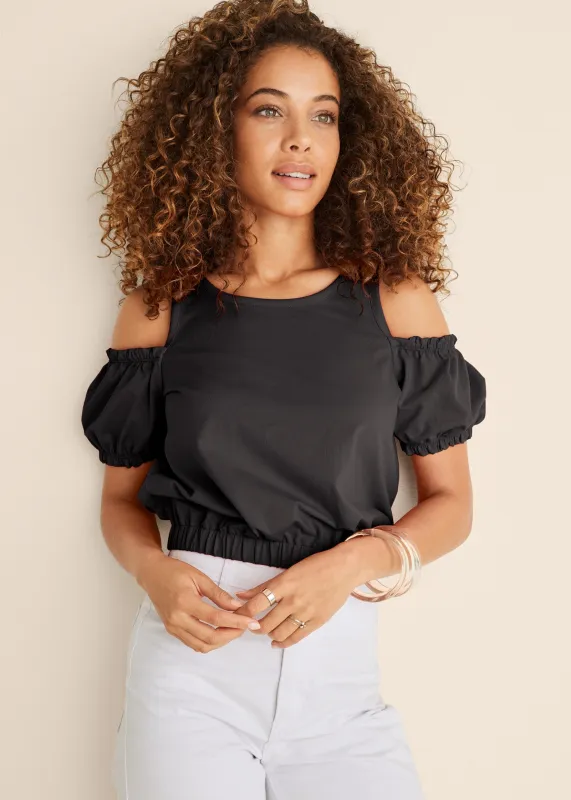 Cold Shoulder Top - Jet Black sold by VENUS