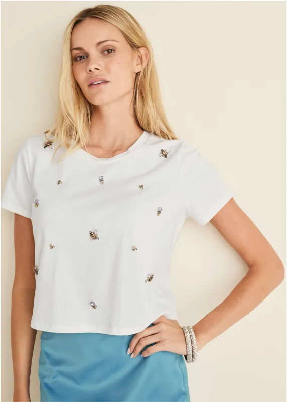 Embellished Tee - Cloud Dancer sold by VENUS