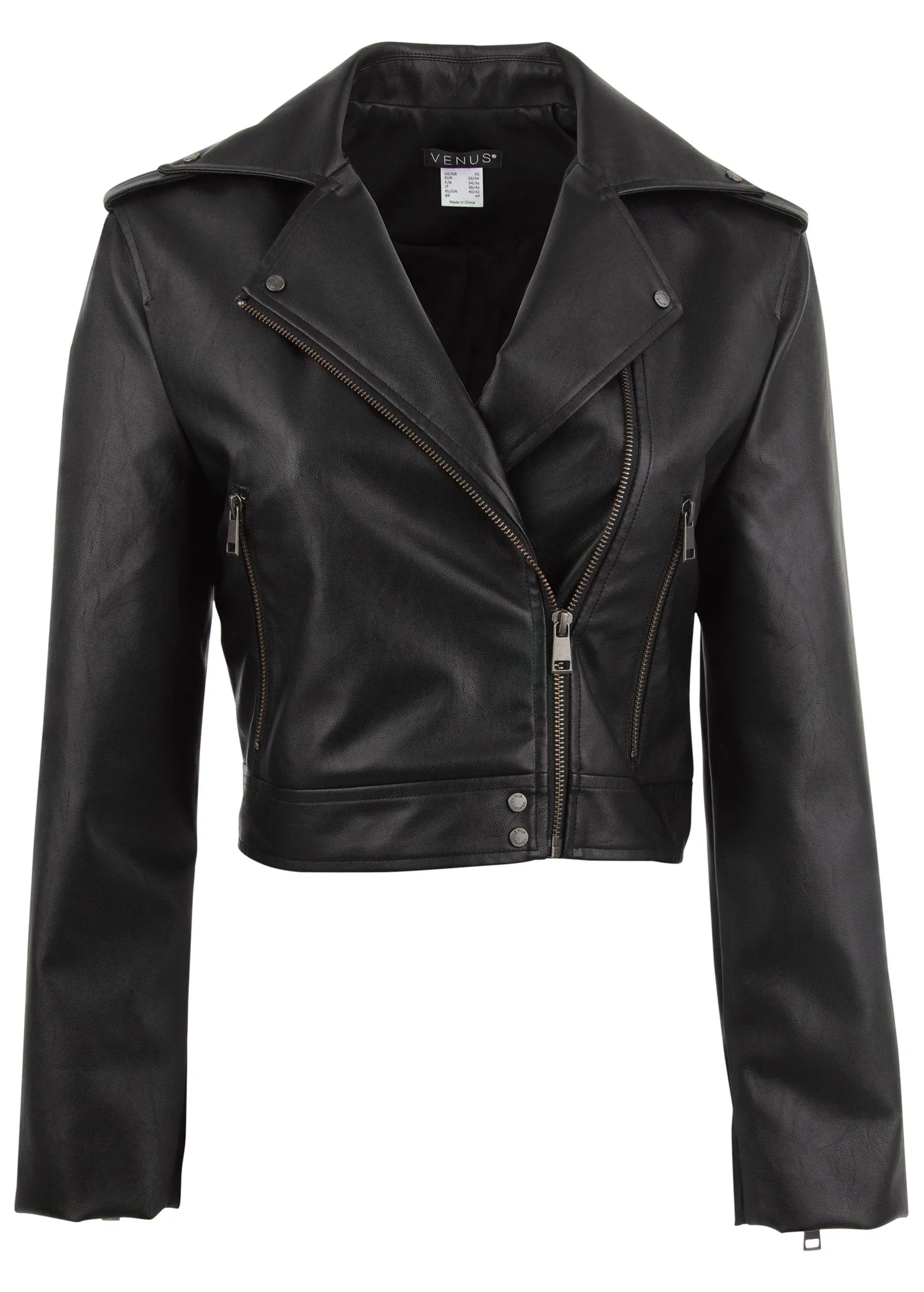 Faux-Leather Moto Jacket - Jet Black sold by VENUS product image thumbnail 4